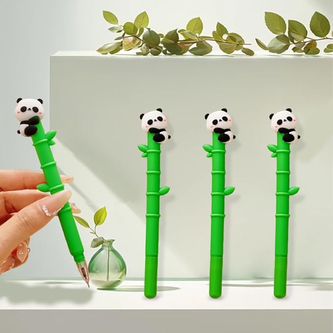 HOMEBEARJ 6 PCs Adorable Panda Pens - Eco-Friendly Panda Bamboo Gel Pens, 0.5mm Smooth Black Gel Ink Pens with Cute Panda Design, Gift Sets for Students, Classroom, Office, Teachers & Panda Lovers