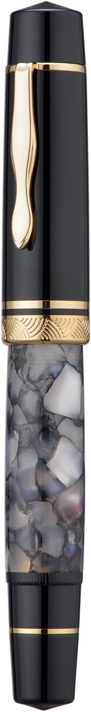erofa Majohn P139 Fountain Pen Fine Nib Brass Piston System Large Capacity Writing Pen with Box, Gray Marble Acrylic