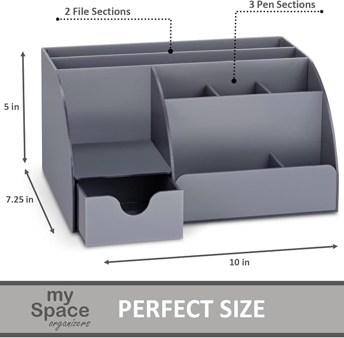 My Space Organizers Grey Desk Organizer, 9 Compartments, Office Supplies and Desk Accessories Organizer, Office Decor Desktop Organizer (Gray)
