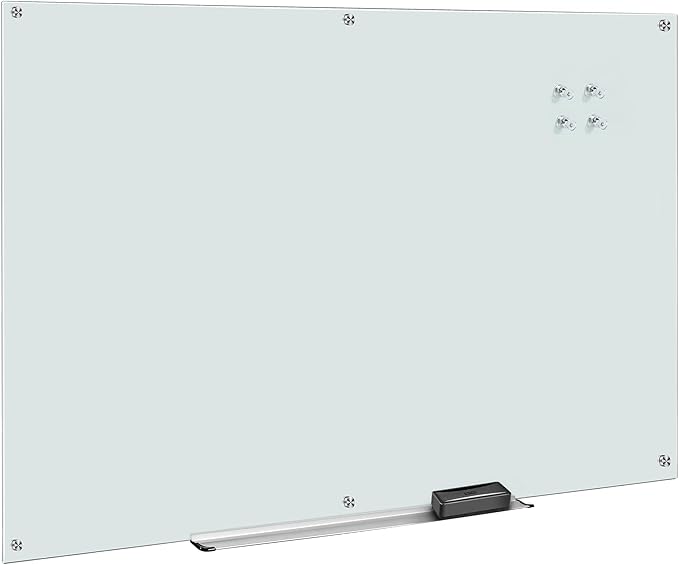 Amazon Basics Glass Dry-Erase Board, Magnetic Frameless Whiteboard, Easy to Install, 72" x 48", White