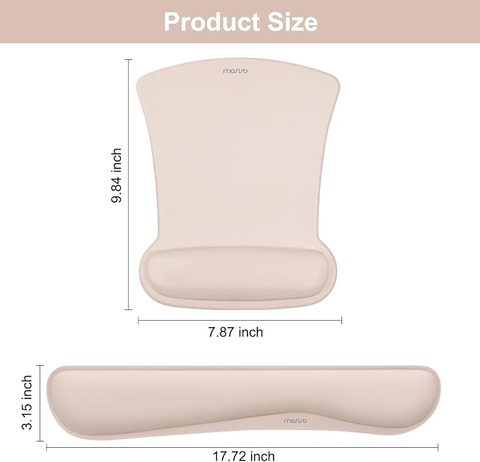 MOSISO Wrist Rest Support for Mouse Pad & Keyboard Set, Ergonomic Mousepad Non-Slip Base Home/Office Pain Relief & Easy Typing Cushion with Neoprene Cloth & Raised Memory Foam, Apricot