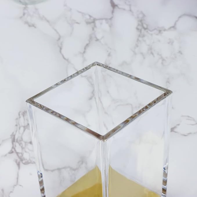 MEI YI TIAN Clear Acrylic Pencil Pen Holder Cup with Yellow Gold Bottom, Desk Accessories Makeup Brush Holders Modern Design Desktop Organizer for Countertop Desk Accessory Storage