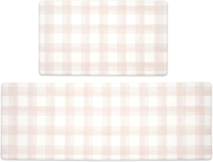 FRESHMINT Modern Farmhouse Plaid 2 Piece Set Kitchen Mats for Floor Anti Fatigue Waterproof & Non-Skid Kitchen Rugs Cushioned Kitchen Mat for Standing Washable Comfort Desk Kitchen Runners