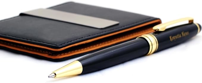 Custom Engraved Pen & Money Clip Wallet Gift Set – Personalized Ballpoint Pen with Refill, Luxury Gift Box for Men