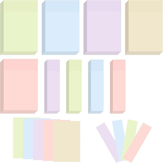 BAYTORY 6 Pads Pastel Sticky Notes, Small Self-Stick Note, Index Tabs Easy to Post for School Office Notebook (3x2 & 3x0.7 Inch)