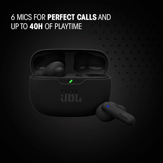 JBL Vibe Beam 2 - True Wireless Noise Cancelling Earbuds with JBL Pure Bass Sound & Smart Ambient technology, 4mics for crisp, clear calls, up to 40Hrs of Playback, IP54 Dust & Water resistant (Black)