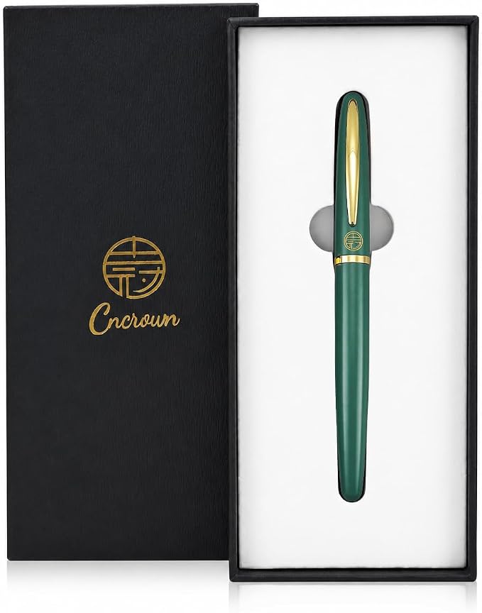 Luxury Gold Rollerball Pen, 24K gold-plated exquisite pen body, stylish and simple design, two ink refills, gift set for men and women, executive writing, office, graduation gift (Green)