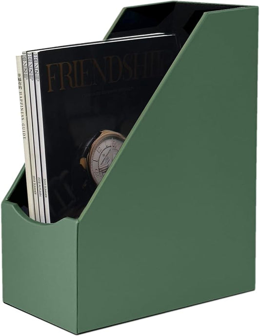 UnionBasic Magazine File Holder, Leatherette Desktop Document Organizer, Home Office Paper Holder File Storage Literature Sorter, Malachite Green