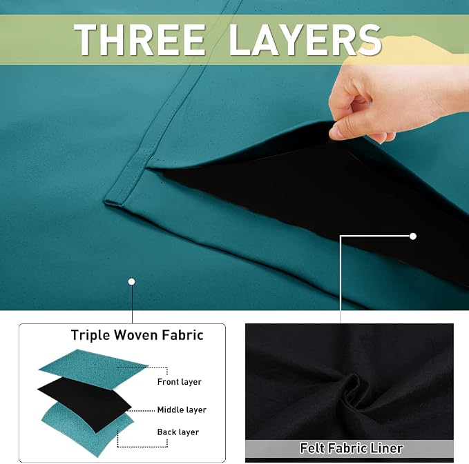 NICETOWN Sound Barrier 100% Blackout Divider Curtains 84", Noise, Heat and Cold Blocking Drapes with Felt Fabric Lining for Nursery/Daytime Sleep/Bedroom (Peacock Teal, 2 PCs, 52" Wide)