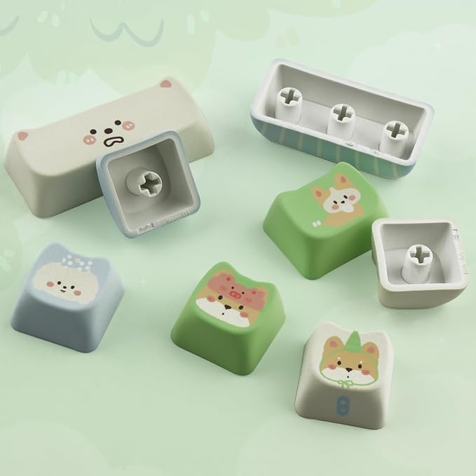 PBT Keycaps 134 Keys Cute Keycap Dye-Sublimation Matcha Green Pet Puppy Keycap Mao Profile Cat Shape Custom Keycaps for Cherry Gateron MX Swithes Mechanical Keyboards