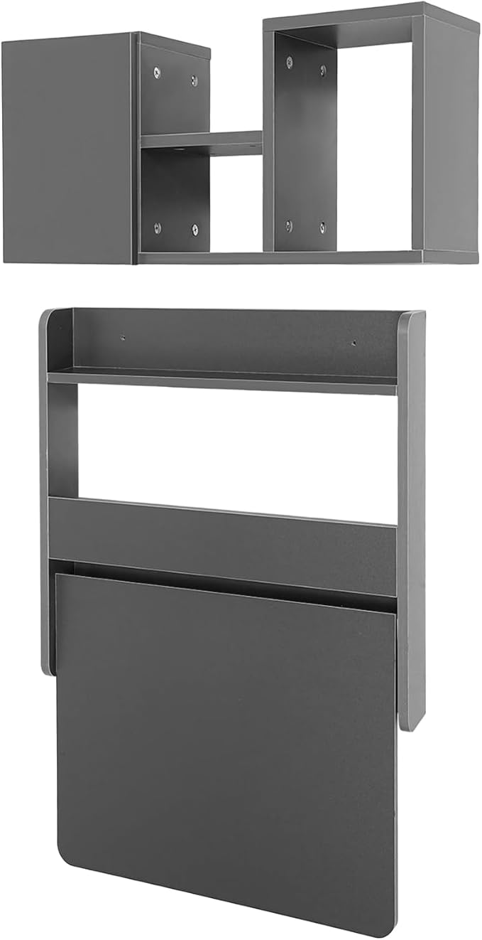 Floating Desk, 24" Wall Mounted Folding Desk with Bookshelf Folding Wall Desks Space Saving Workstation with Storage Shelves for Home Office Bedroom Study Room Small Space