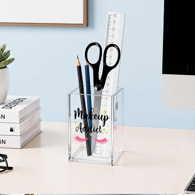 Makeup Acrylic Cosmetic Pencil Pen Holder, Funny Eyelashes Vanity Accessories, Makeup Brushes Holder for Beauty Specialist Esthetician Cosmetologist, Make Up Artist MUA Appreciation Gifts