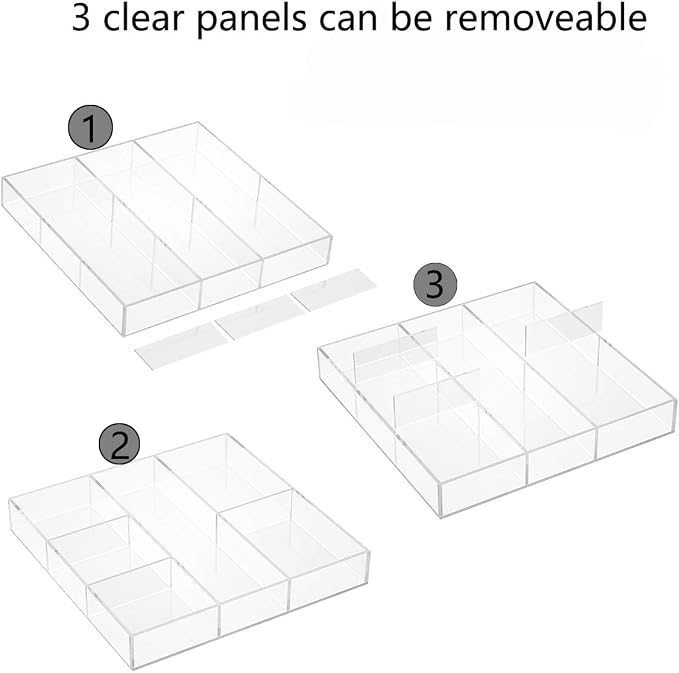 Acrylic Drawer Organizer, 6 Section Clear Makeup Tray Organizer for Drawer Office Bedroom(11.8x11.8 inch)