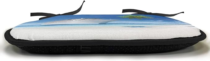 Lunarable Travel Chair Cushion Pads Set of 6, Ship Coastline Palm Tree Sandy Beach Nature Sunny Day Exotic Journey Seascape, Anti-Slip Seat Padding for Kitchen & Patio, 16"x16", Blue Green White