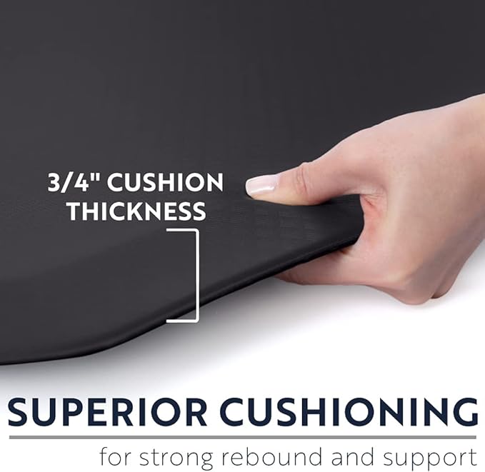 KANGAROO Anti Fatigue Mats for Kitchen Floor, 48x20, Reduce Foot, Knee, Back Pressure, 3/4 Inch Thick Cushioned Ergonomic Mat, Waterproof Comfort Rug for Under Sink, Standing Desk, Store Floors, Black