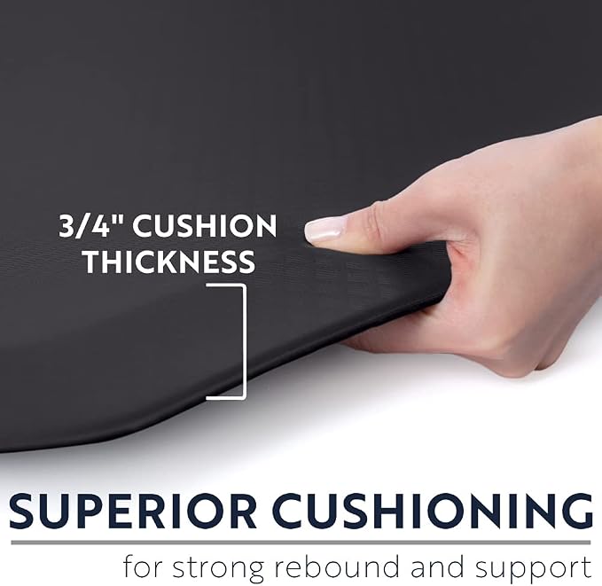 KANGAROO Cushioned Anti Fatigue Mats for Kitchen Floor, Reduce Foot, Knee, Back Pressure, 3/4 Inch Thick Ergonomic Mat, Waterproof Comfort Rug for Under Sink, Standing Desk, Store Floors, 17x24, Black