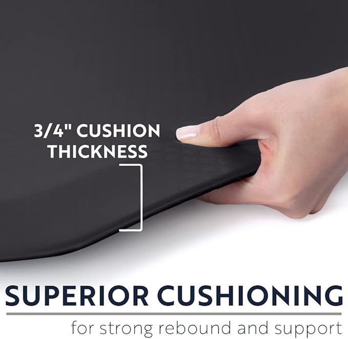 KANGAROO Anti Fatigue Mats for Kitchen Floor, 70x24, Reduce Foot, Knee, Back Pressure, 3/4 Inch Thick Cushioned Ergonomic Mat, Waterproof Comfort Rug for Under Sink, Standing Desk, Store Floors, Black