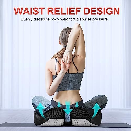 Benazcap Large Ergonomic Seat Cushion Relieves Sciatica & Tailbone Pain | Ergonomic memory foam relieves sitting strain, washable slip-resistant cover, fits office, car, gaming chairs all day
