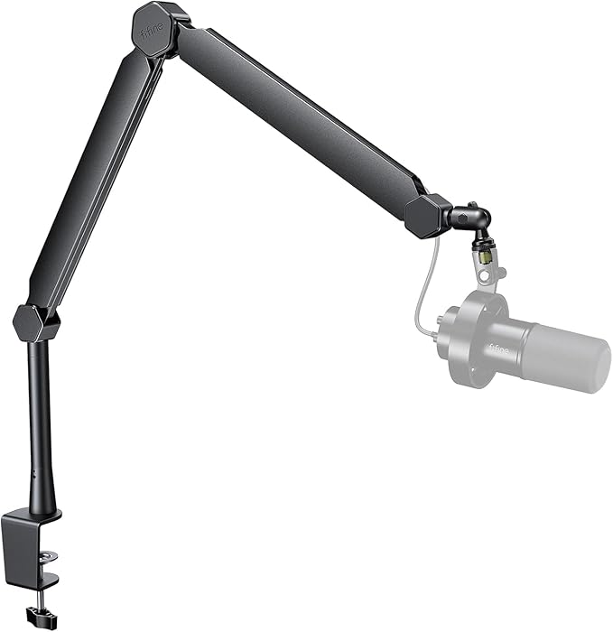 FIFINE Mic Boom Arm, Microphone Stand with Cable Management Channels, Extension Tube, Desk Clamp, Thread Adapter, Fully Adjustable Metal-Built Podcast Mic Arm for Streaming Gaming Recording-BM66T