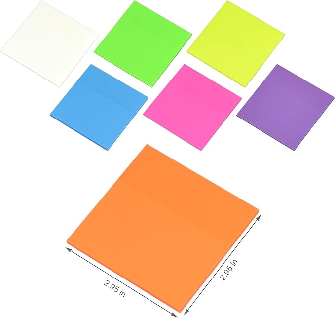Sticky Notes，Transparent Sticky Notes， Self-Adhesive, Waterproof，7 Bright Colors, 3x3 Inch，400 Pcs for Office,School,Teacher Supplies, Study Supplies (8, Colorful)