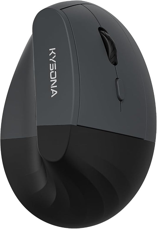 KYSONA EM18 Wireless Ergonomic Vertical Mouse, Ergo Design, Bluetooth Cordless Mouse for Medium/Large Hands, Silent Click, 5-Level Adjustable DPI, Carpal Tunnel Mice for Computer/PC/Mac/Laptop, Black