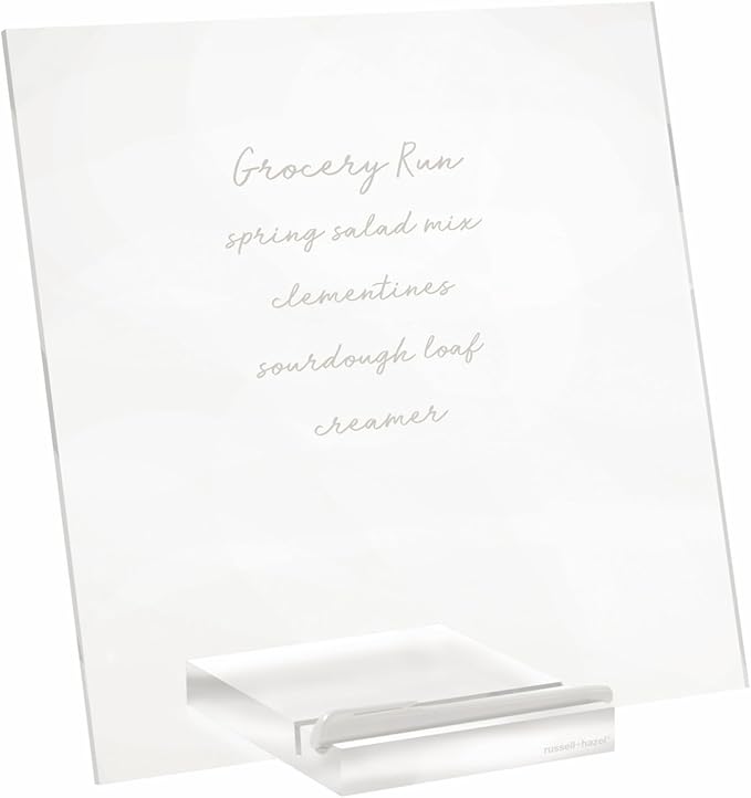 russell+hazel Acrylic Dry Erase Board and Marker, Memo Tablet for Desktop with Stand, Clear Acrylic, 12” x 6” x 11.5” (31384)