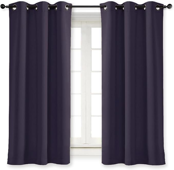 NICETOWN Blackout Curtain Blind for Bedroom, Single Panel, W42 x L45 inches, Greyish Purple, Thermal Insulated Grommet Blackout Room Darkening Drape/Drapery