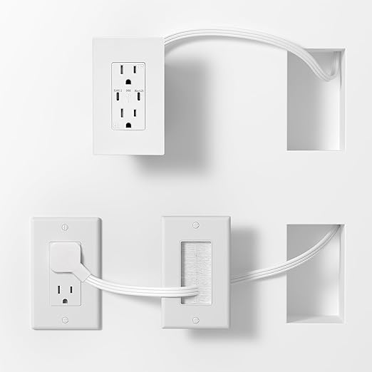 in Wall Cable Management Kit, 2 AC & 2 USB-C Ports Recessed Outlet Relocation kit,in Wall Power Kit with 9.8ft Extender for Unreachable Outlets,Hide TV Cords & Cables