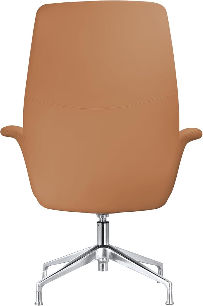LeisureMod Mid-Century Modern Swivel Office Chair, Adjustable Height with Faux Leather Seat and Aluminum Frame (Acorn Brown, Set of 2)