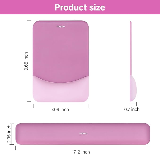 MOSISO Wrist Rest Support for Mouse Pad&Keyboard Set, Rectangular Ergonomic Mousepad Non-Slip Base Home/Office Pain Relief&Easy Typing Pad with Neoprene Cloth&Raised Silicone Lining, Rose Red