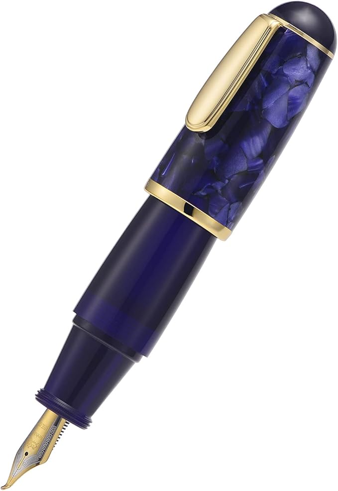 Lanxivi Majohn Q1 Fountain Pen Fude Pen Bent Nib Purple Blue Acrylic, Little Fat Man Eyedropper Filling Pocket Pen Large Capacity