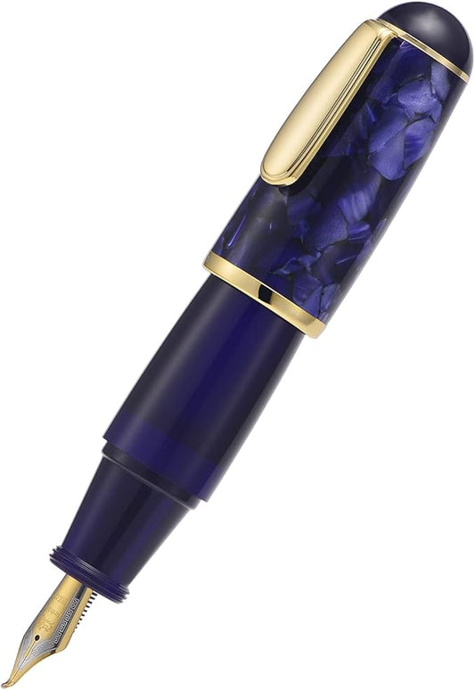 Lanxivi Majohn Q1 Fountain Pen Fude Pen Bent Nib Purple Blue Acrylic, Little Fat Man Eyedropper Filling Pocket Pen Large Capacity