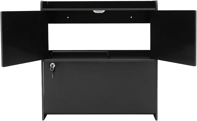 Wall-Mounted Desk Cabinet, 2-Tier Wall-Mounted Folding Table Cabinet, 22.83 * 7.87 * 23.62in Multifunctional Fold-Down Laptop Table with Lockable Storage (Black)