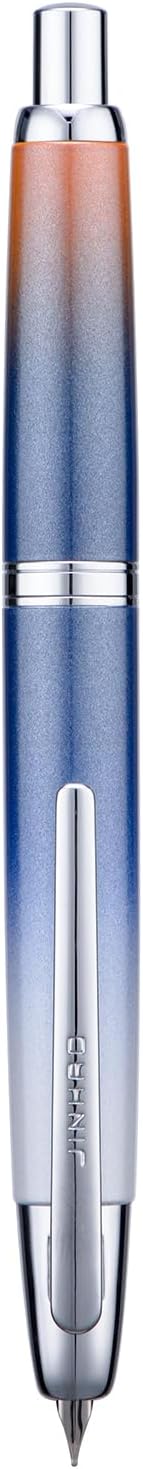Jinhao 10 Press Fountain Pen with Box, Gradient Dark Blue Retractable Extra Fine Nib with Ink Converter Set (Silver Clip)
