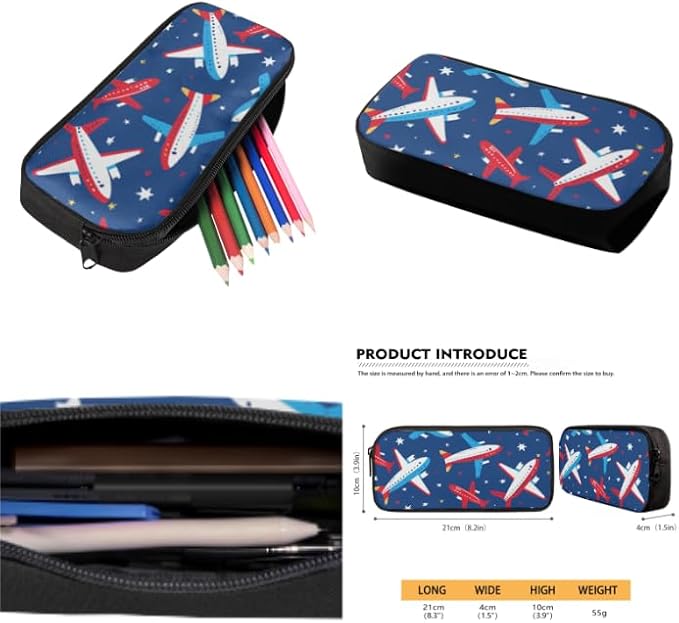 Ystardream Elementary School Bag for Boys Cartoon Airplane Backpack with Lunch Box Set for Teen Kids Backpack with Multiple Pockets Lightweight Pencil Case for Student Back to School Gift
