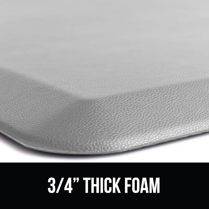 GORILLA GRIP Comfortable Cushioned Kitchen Mats for Floor, 48x20, Waterproof and Stain Resistant Soft Top, 3/4 Inch Thick Ergonomic Standing Desk Anti Fatigue Mat, Foam Supports Feet, Silver