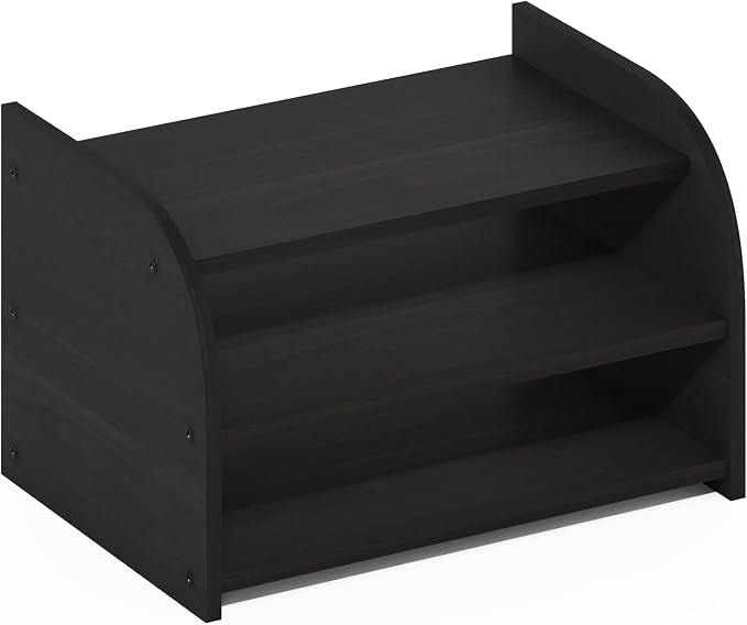 Furinno Classic 3-Tier Monitor Riser, Desk Organizers, Black Espresso | Low Profile Office Organization, Desk Top Book Shelf, for Office Supplies, Office Desk Accessories