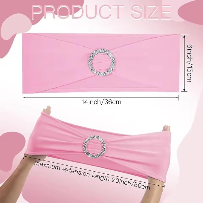 Tvoip 10PCS Chair Cover Stretch Band with Buckle Slider Sashes Bow Wedding Banquet Chair Decoration (Pink)