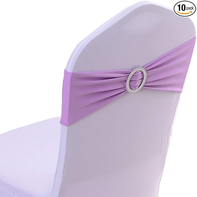 Tvoip 10PCS Chair Cover Stretch Band with Buckle Slider Sashes Bow Wedding Banquet Chair Decoration (Light Purple)