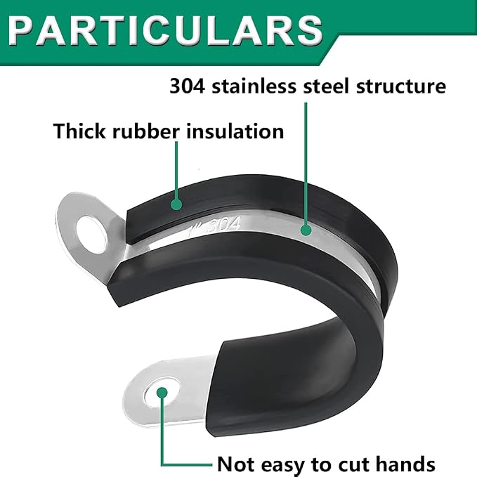 OURU 110PCS Cable Clamps Assortment Kit,Rubber Coated, 1/4"-1-3/4" 10 Sizes | 304 Stainless Steel, Anti-Vibration, Rust Resistant, Secure Hold, Automotive Wire, Pipe & Tube Mounting, Cable Management