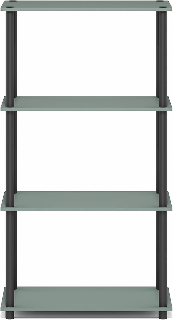 Furinno Turn-N-Tube Storage Shelves, 4-Tier Toolless Book Shelf, Corner Shelf, Open Shelves, for Organization and Storage, Living Room, Garage, Home Office, Sage Green