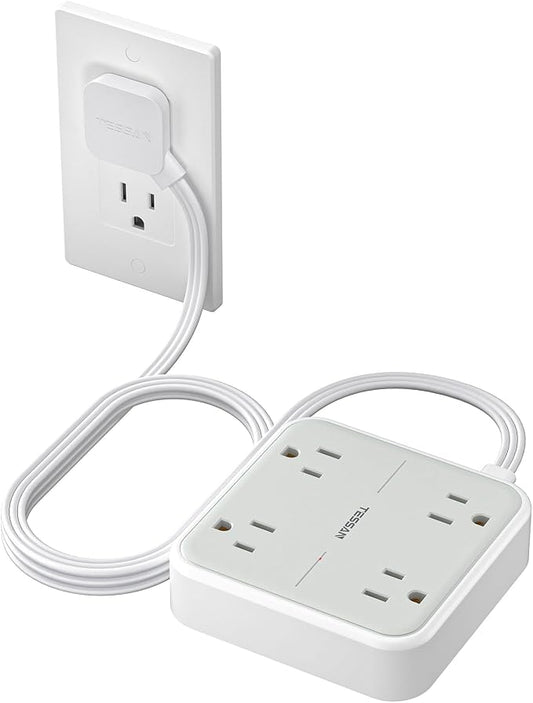 TESSAN Surge Protector Flat Extension Cord 5Ft, Flat Plug Power Strip with 4 Outlets, 900 Joules Protection, Multiple Wall Outlet Extender Suitable for Home Office Dorm, Grey