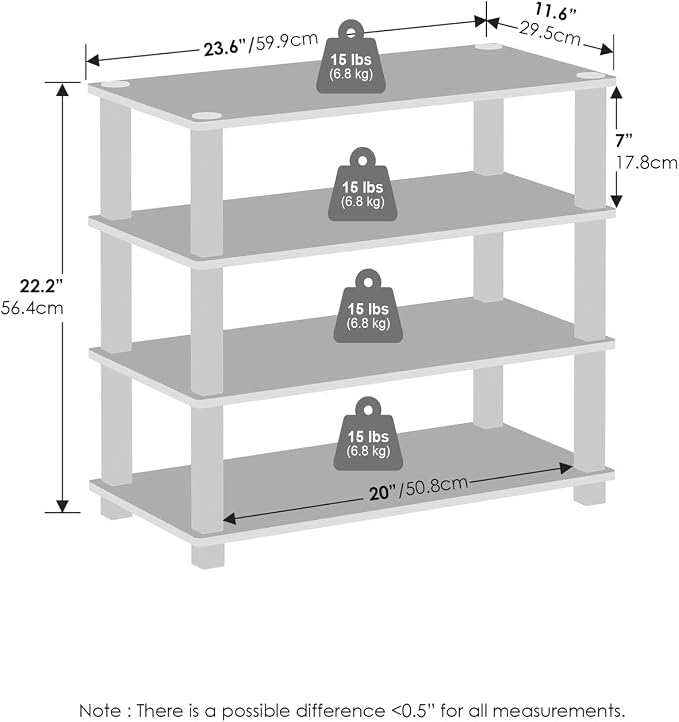 Furinno Turn-N-Tube Storage Shelves Set of 2, 4-Tier Stackable Standing Shelf, Open Corner Shelf, for Organization and Storage, Living Room, Garage, Home Office, Dark Cherry