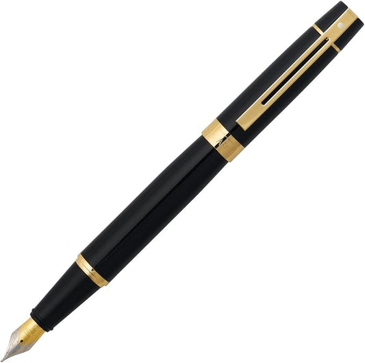 Sheaffer 300 Glossy Black Fountain Pen with Gold Tone Trim and Fine Nib