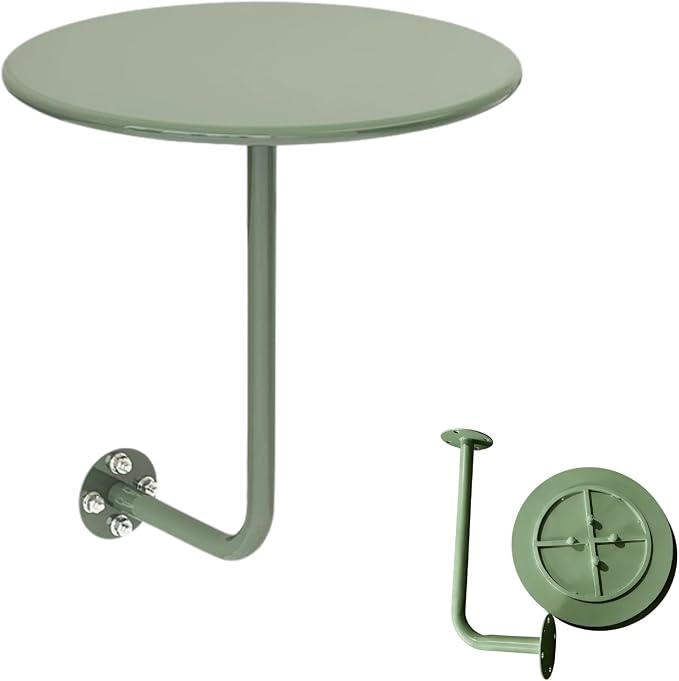 Round Coffee Table for Indoor/Outdoor, Wall Mounted Counter Height Bistro Pub Table, Modern Wall Dining Desk L-Type BistroTray with Metal Leg(Light Green,30cm/11.8inch)