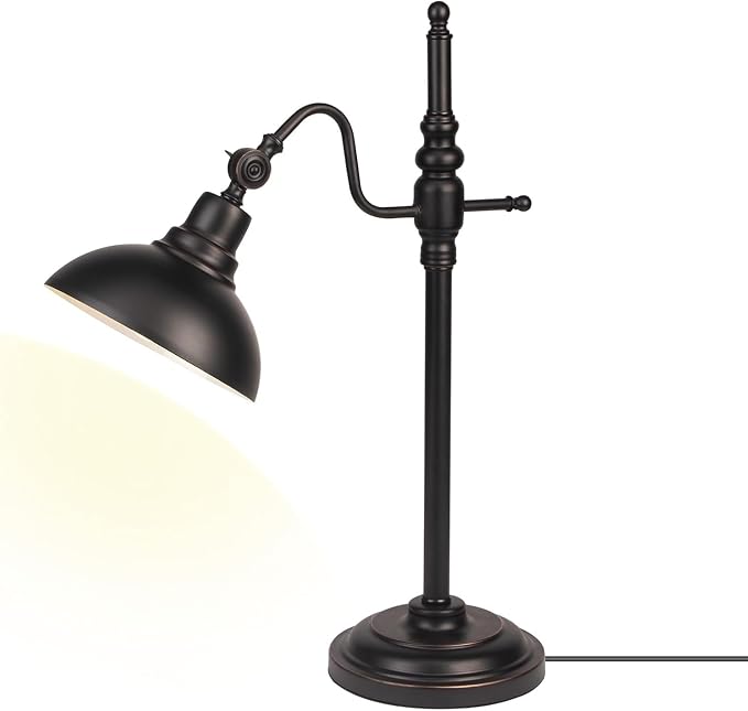 Industrial Desk Lamp Black Farmhouse Task Lamps Adjustable Rustic Modern Table Lamp E26 Vintage Metal Eye-Caring Reading Lamp for Office Living Room Dorm
