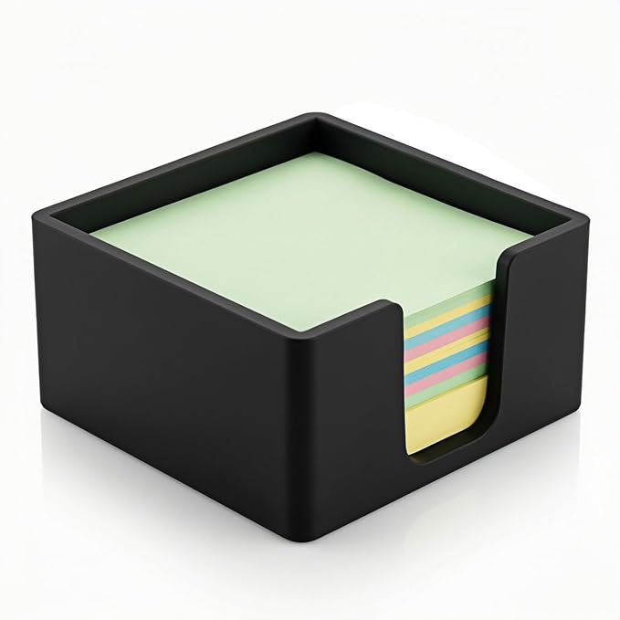 Silicone Sticky Note Holder for Desk - Modern 3x3 Inch Memo Pad Dispenser Post Note Holder, Minimalist Desk Storage Organizer for Office, Home, and School, Black