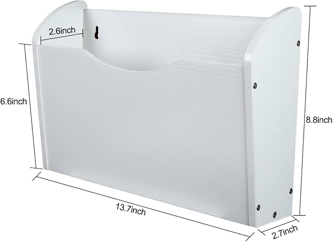 PAG Wall File Holder Wall Mounted Wood Hanging File Organizer for Office, 2 Pockets, White