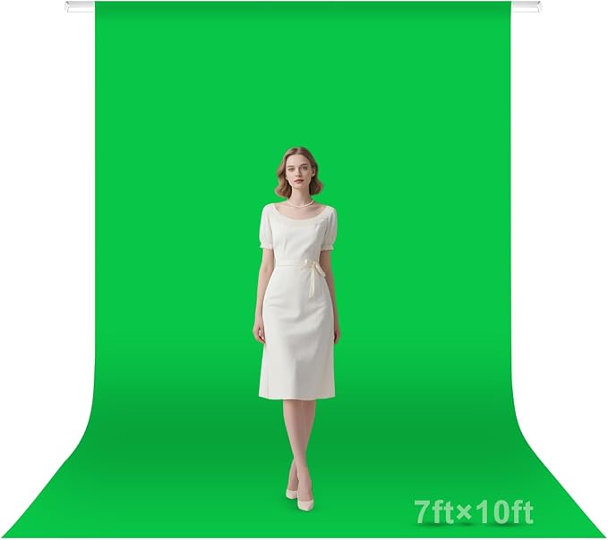 Green Screen Backdrop, 7×10FT Photography Chromakey Greenscreen Background Sheet for Zoom Meeting, Polyester Fabric Cloth Curtain for Photo Video Studio, Party, Live Streaming, Photoshoot