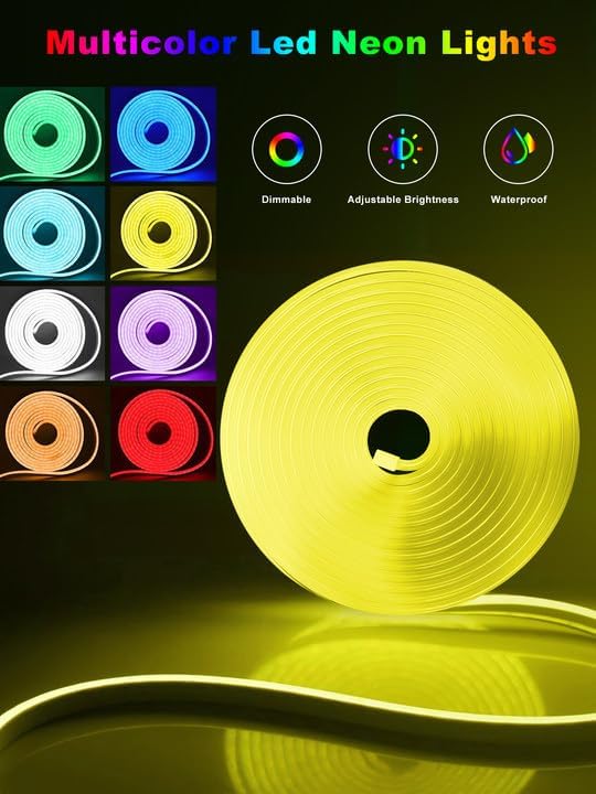 65.6ft RGB LED Neon Rope Lights with App, Remote Control, IP65 Waterproof Neon Light Strip Outdoor Indoor, DIY Design Flexible Led Strip Lights for Bedroom Essentials, Gaming Accessories